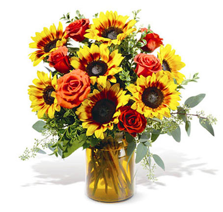 Roses and Sunflowers Vase